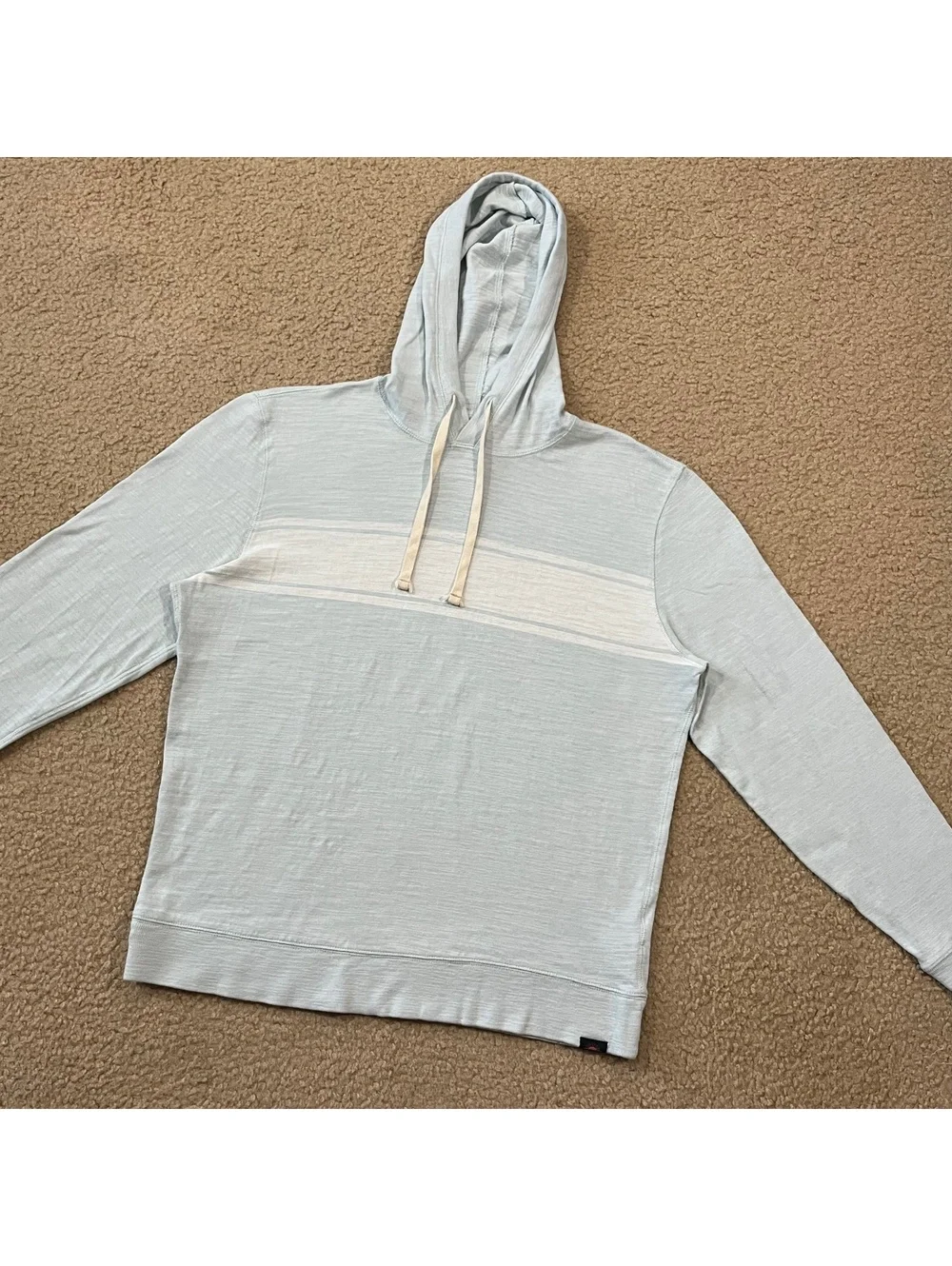 Faherty Men's Sunwashed Organic Cotton Slub Hoodie Blue Surf Stripe Size Large